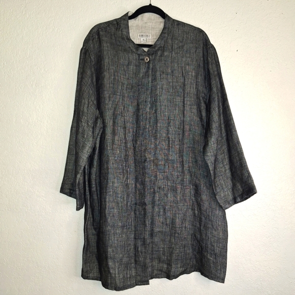 Democracy Moa Neck One Bottom 100%Linen Black Tunic - 1X Retail $148 - Picture 1 of 11